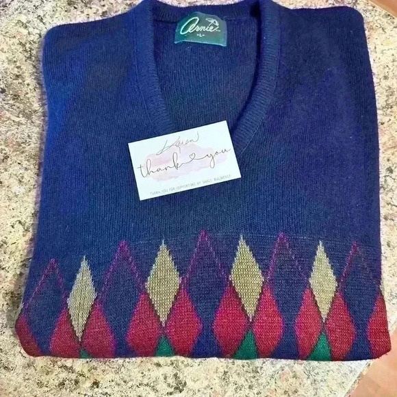 Vintage Arnold Palmer Argyle Diamond Sweater Size Large Orlon Acrylic Preowned - Picture 11 of 11